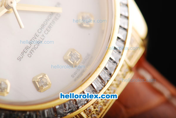 Rolex Datejust Swiss ETA 2836 Automatic Movement Diamond Bezel with White Dial-Leather Strap - Click Image to Close